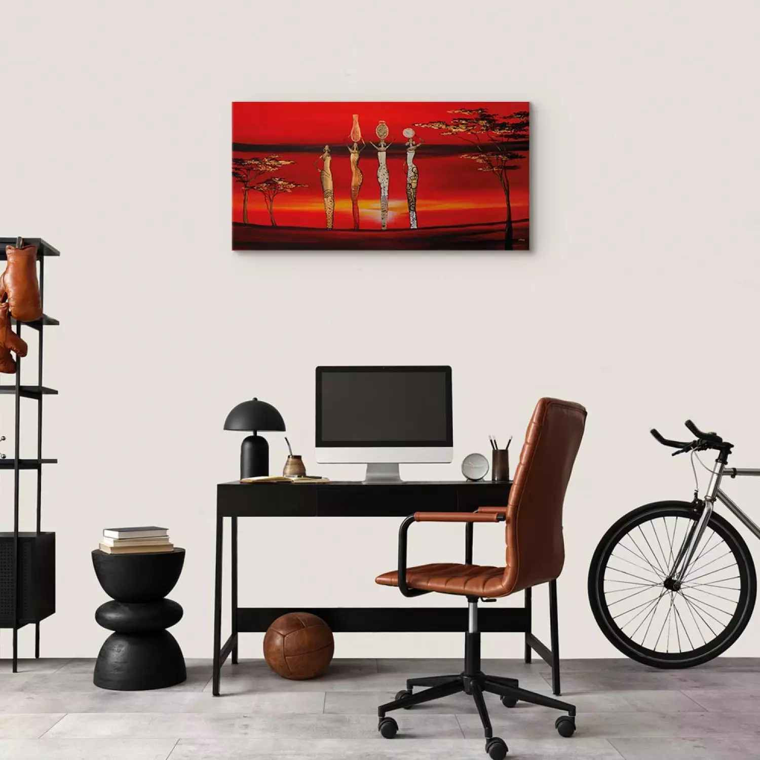 Canvas Print Red Desert - African savannah with figures
