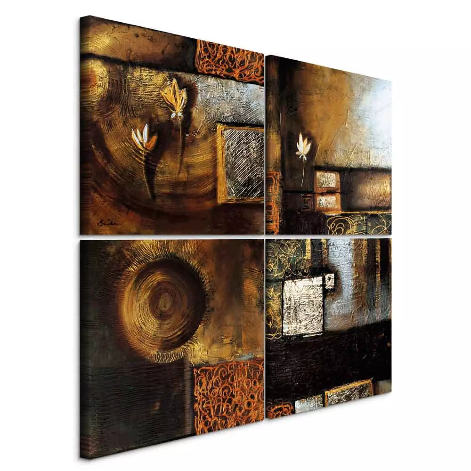 Canvas Subdued Shades of Bronze (4-piece) - geometric figures with patterns