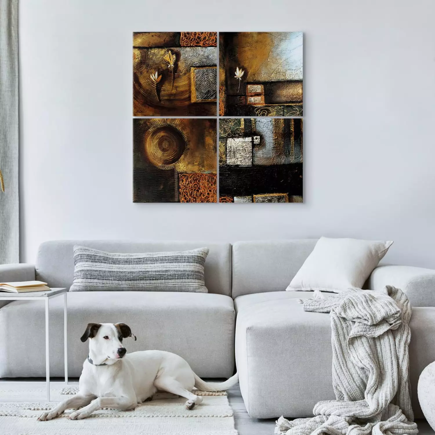 Canvas Subdued Shades of Bronze (4-piece) - geometric figures with patterns
