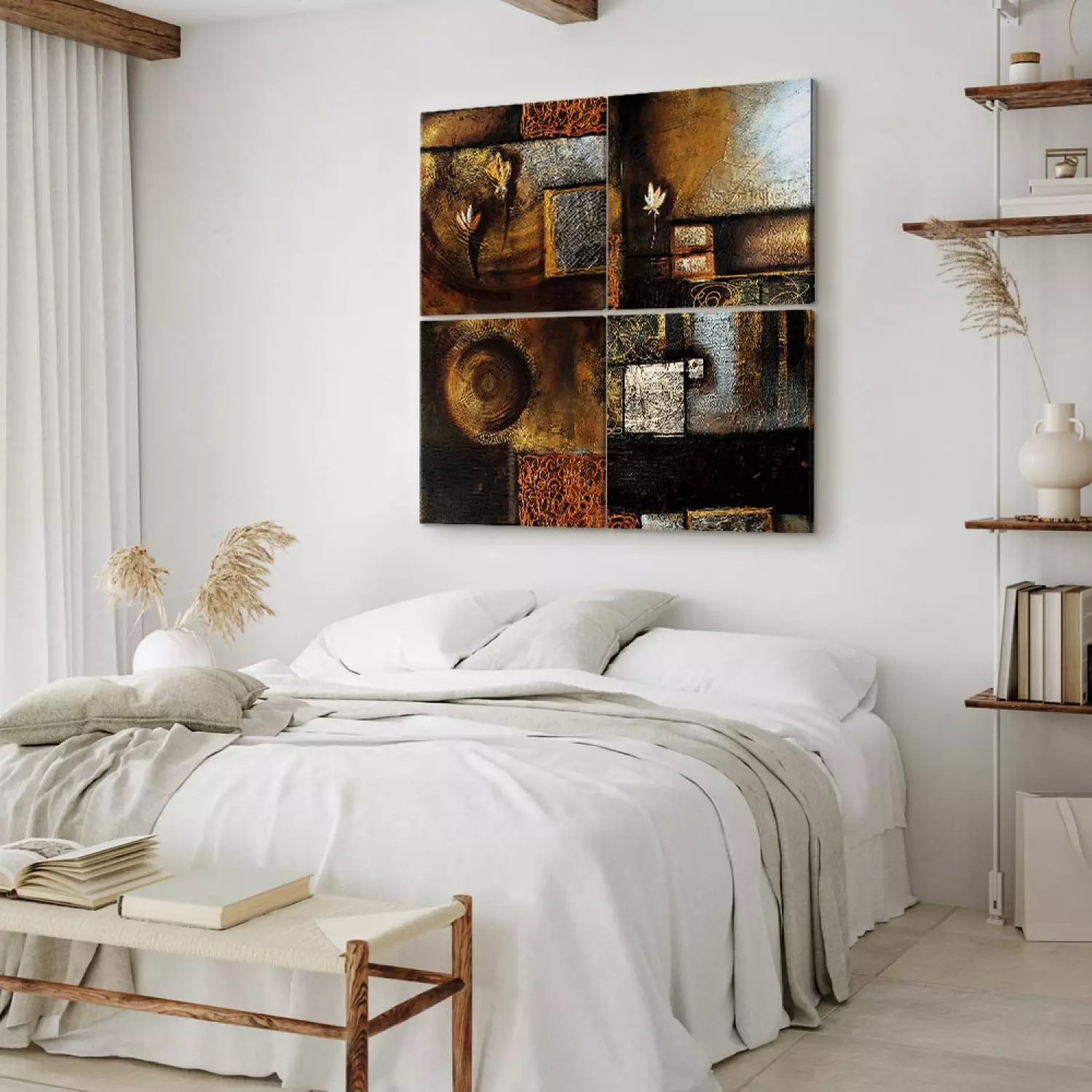 Canvas Subdued Shades of Bronze (4-piece) - geometric figures with patterns