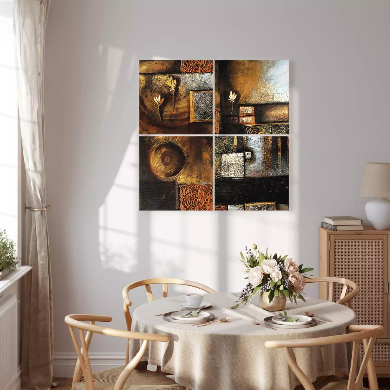Canvas Subdued Shades of Bronze (4-piece) - geometric figures with patterns