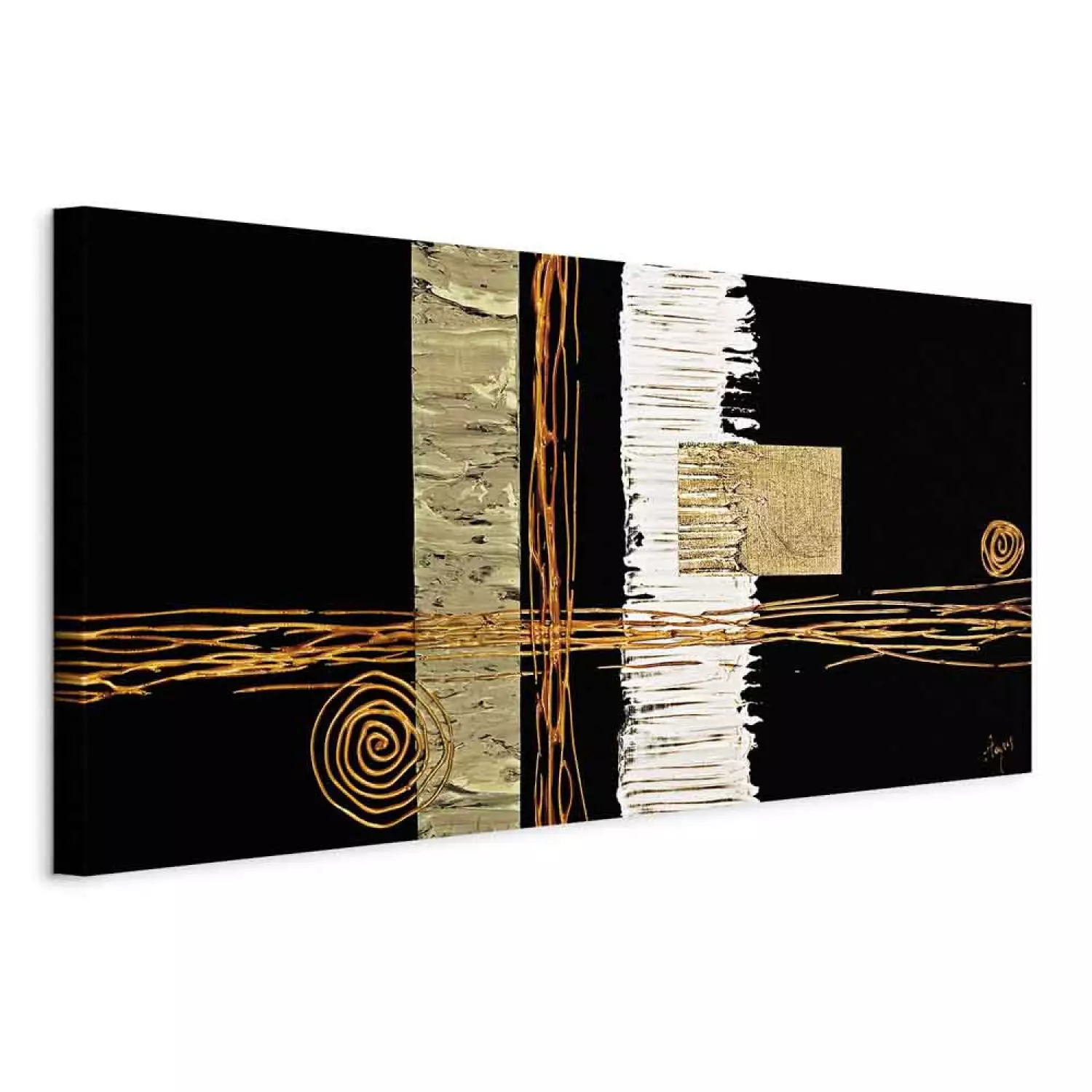 Canvas Print Impression - Abstraction with golden pattern on a black background