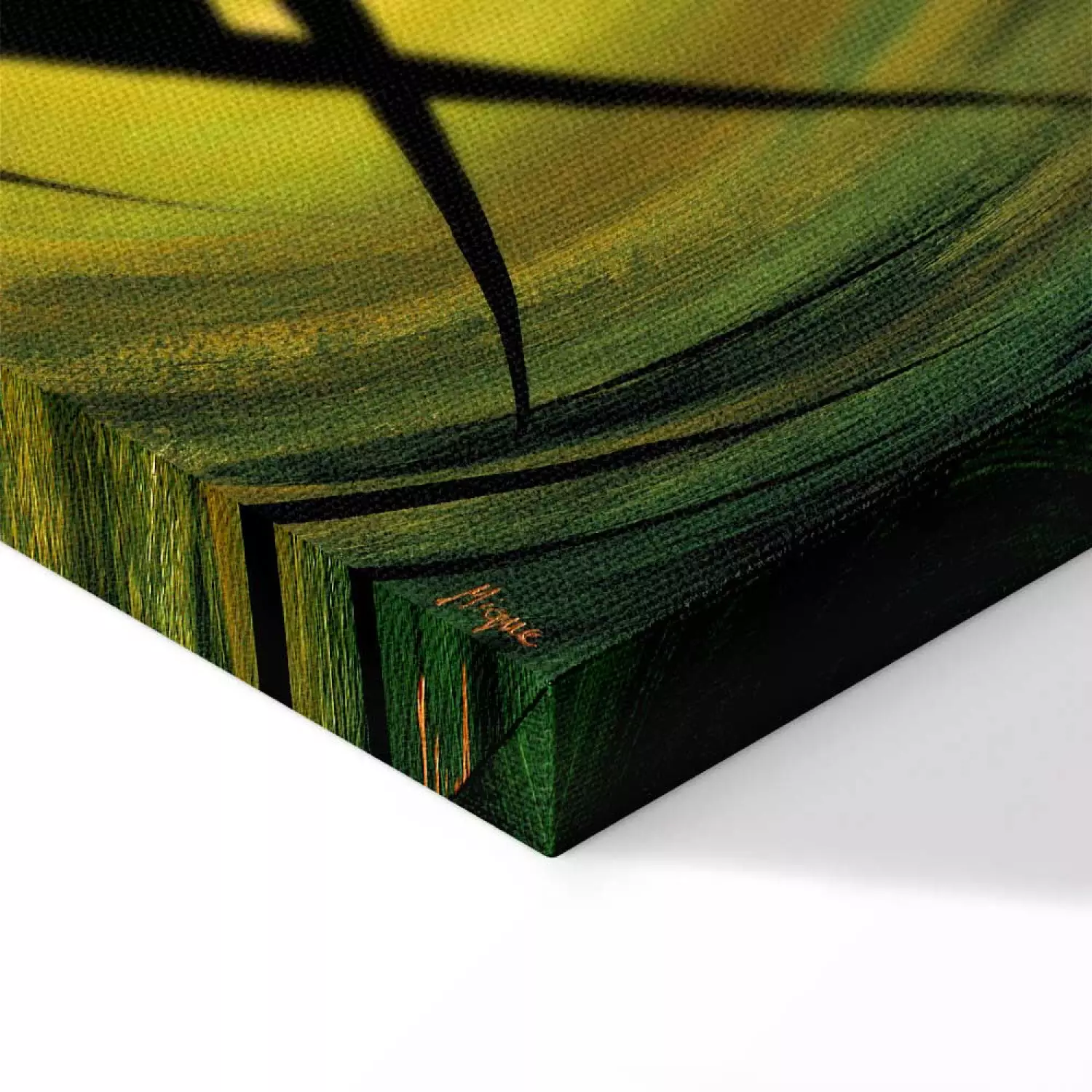 Canvas Fantasy (3-piece) - Abstraction with a black sun on a green background