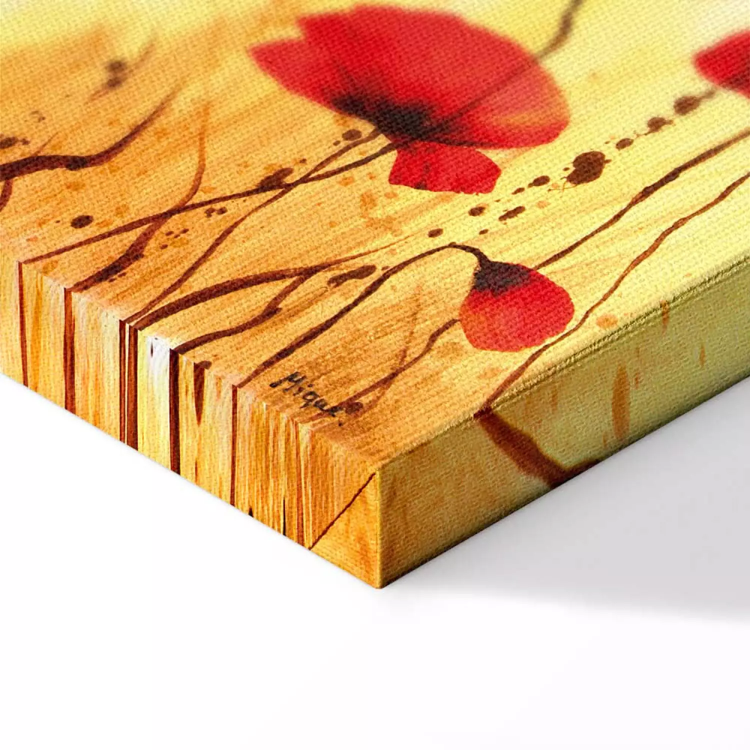 Canvas Print Golden Poppy Meadow (3-piece) - Red flowers on a background with splatters