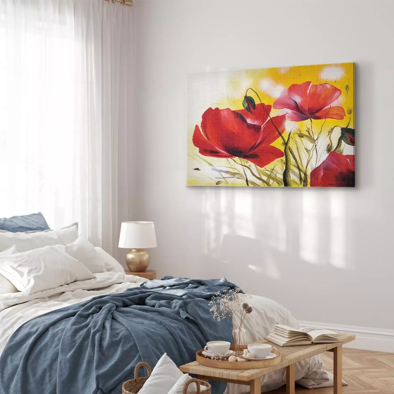 Canvas Beautiful Poppies - Meadow of red flowers on a sunny background