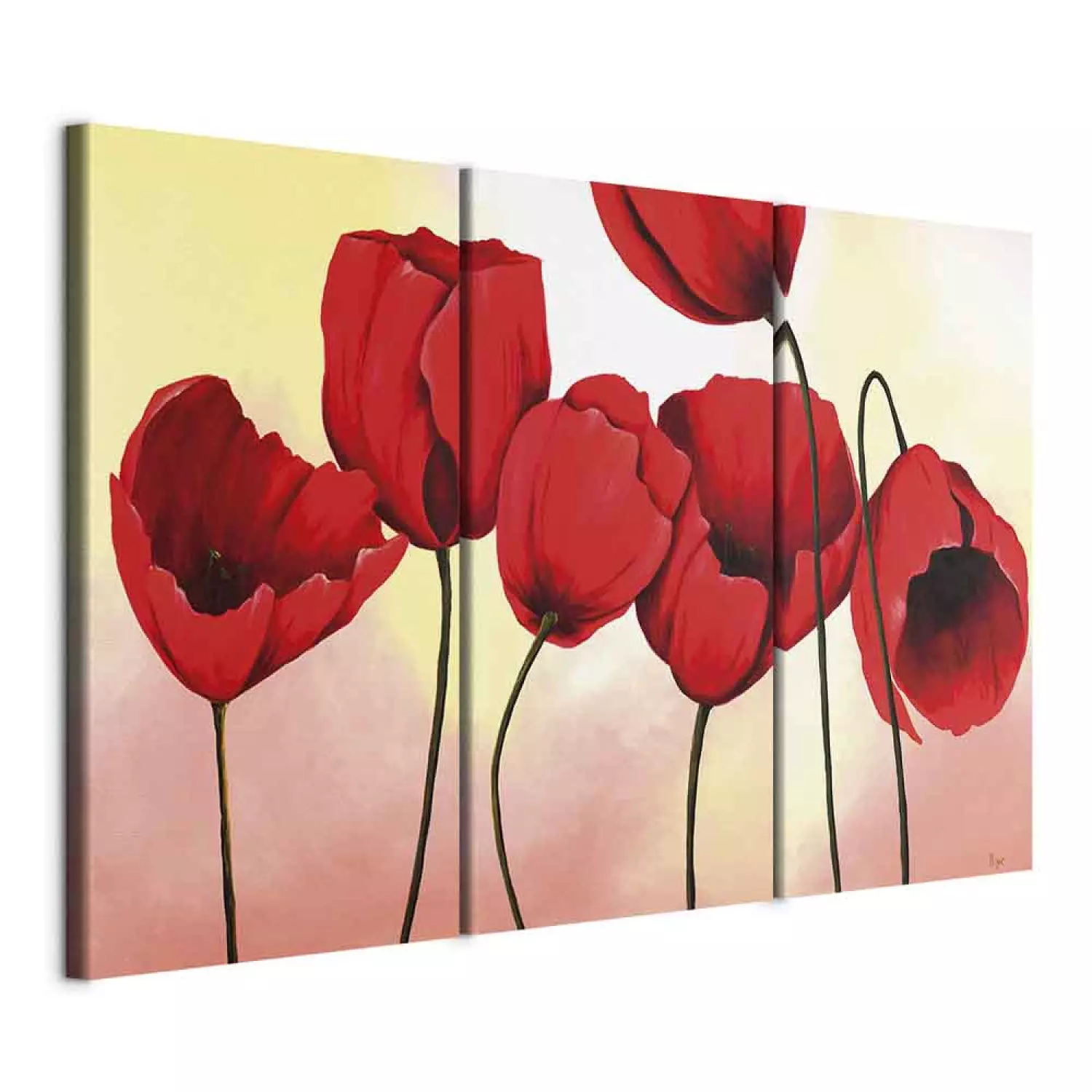 Canvas Print Red Flowers (3-piece) - Composition of tulips on a pastel background