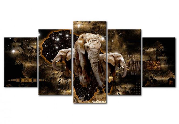Canvas Brown Elephants (5 Parts) Wide