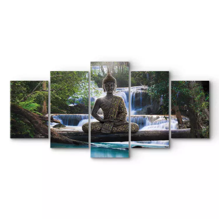 Canvas Buddha and waterfall