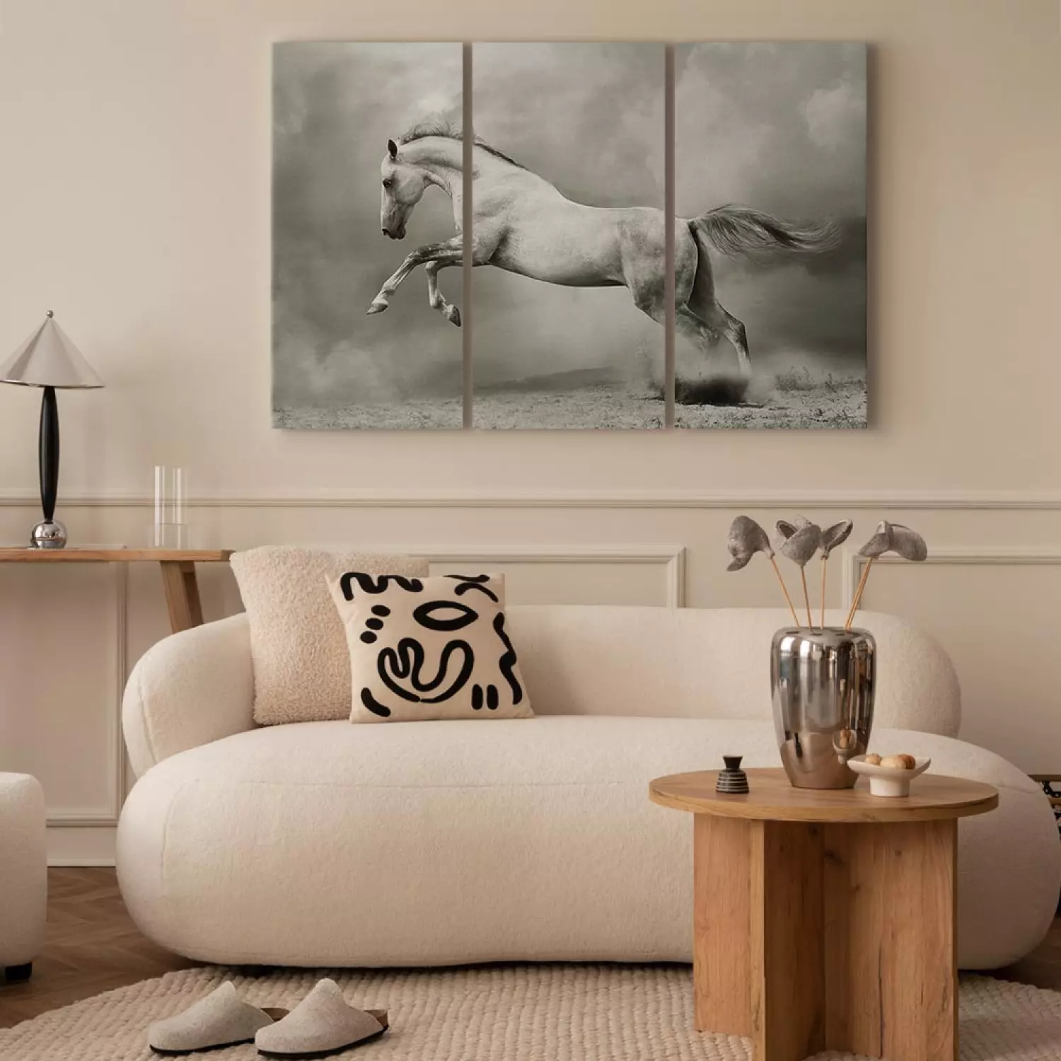 Canvas Print A white horse in motion