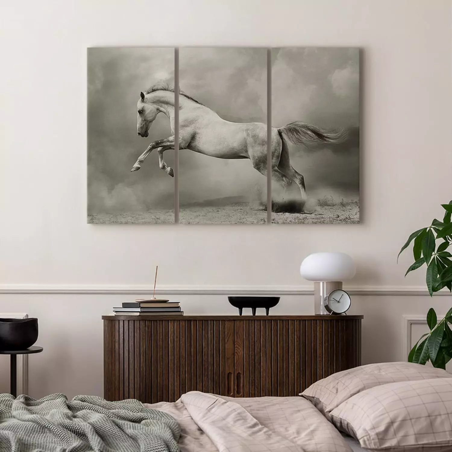 Canvas Print A white horse in motion