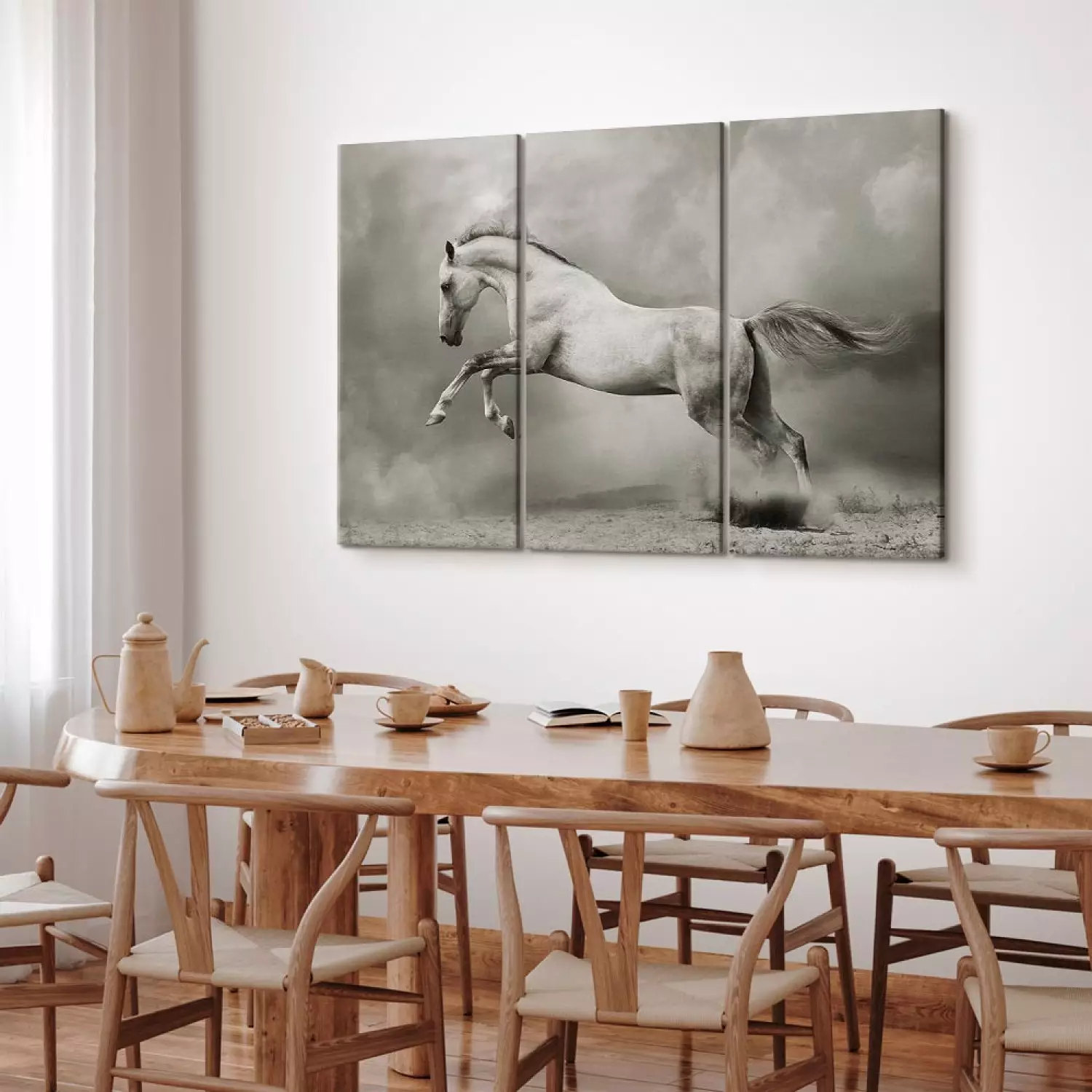 Canvas Print A white horse in motion