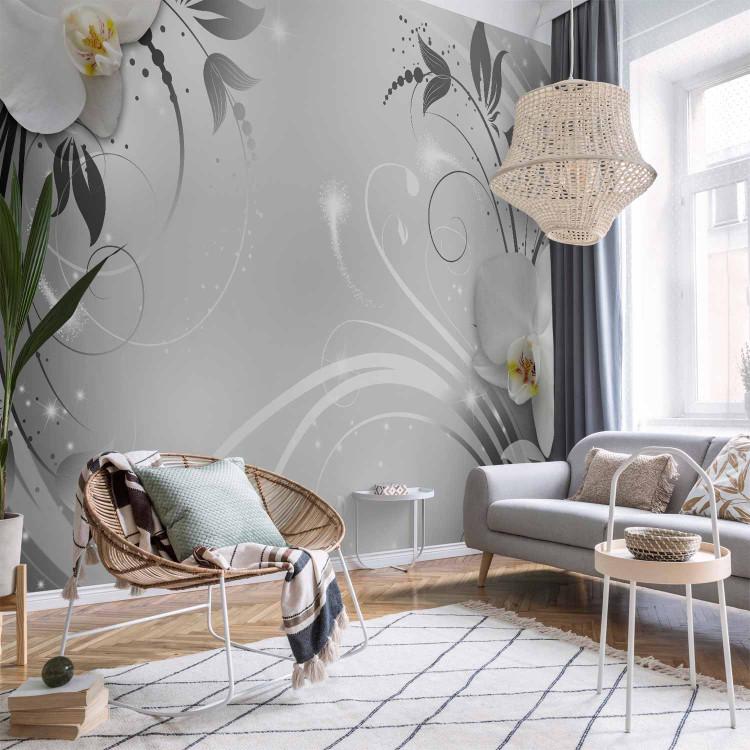 Wall Mural Orchids on silver