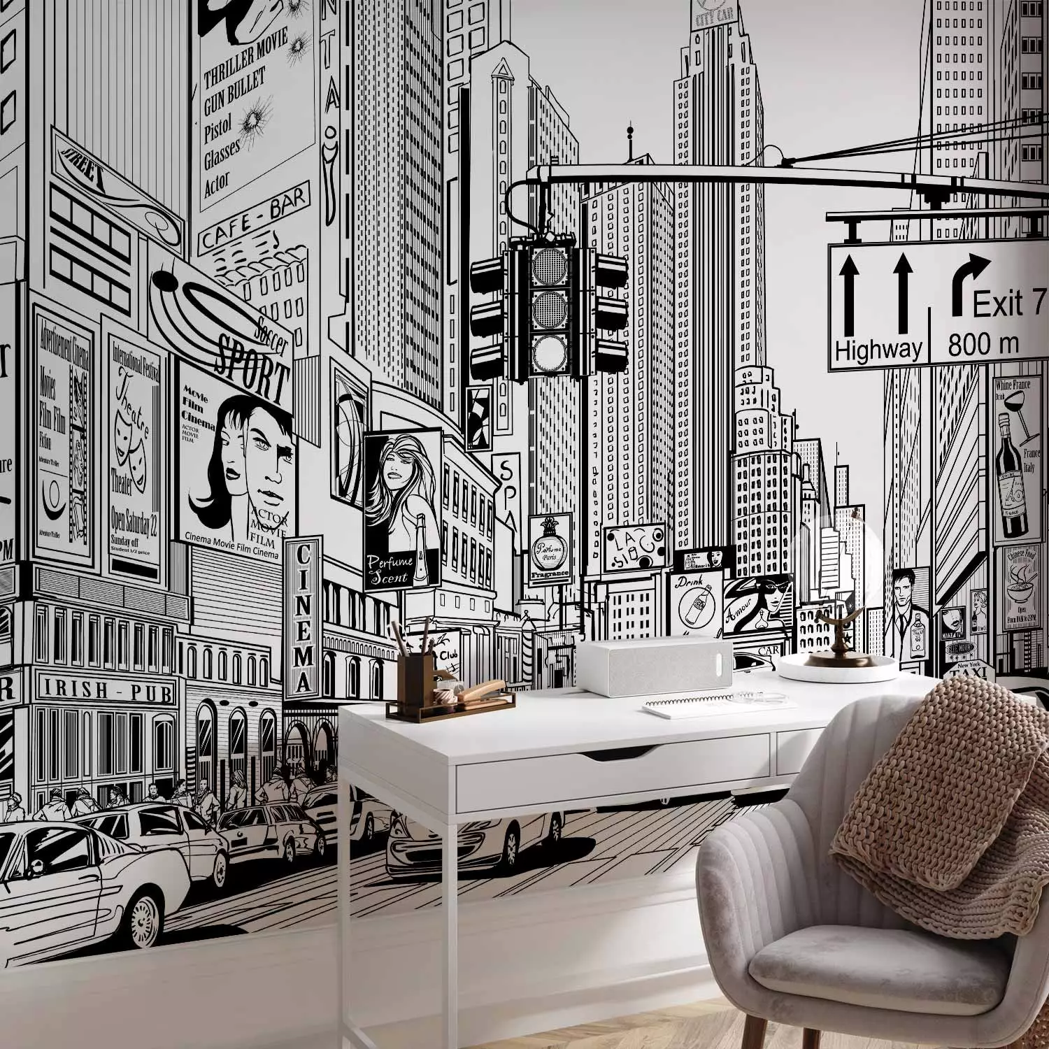 Photo Wallpaper On the Streets of New York City, USA - black and white urban architecture