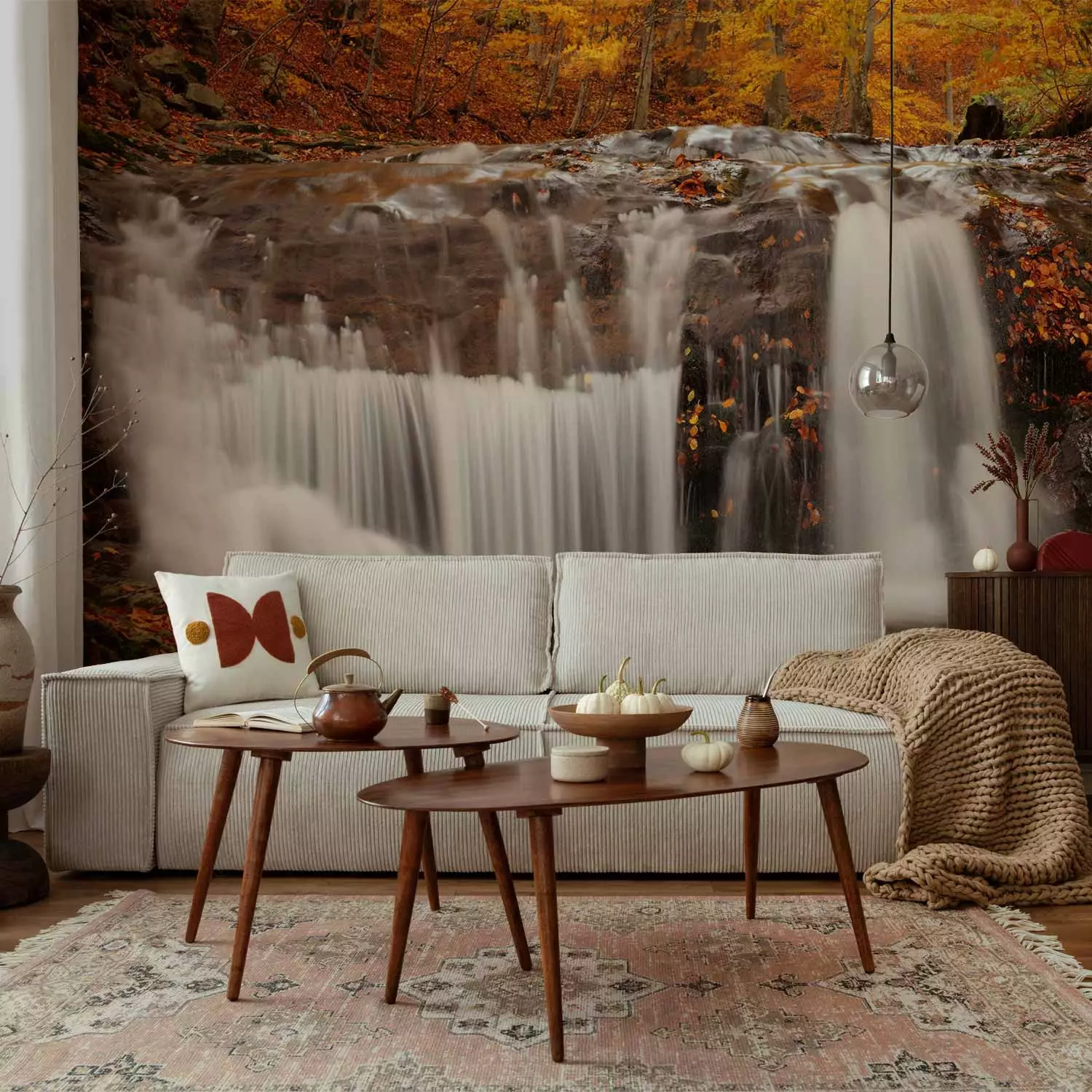 Photo Wallpaper Autumn landscape : waterfall in forest