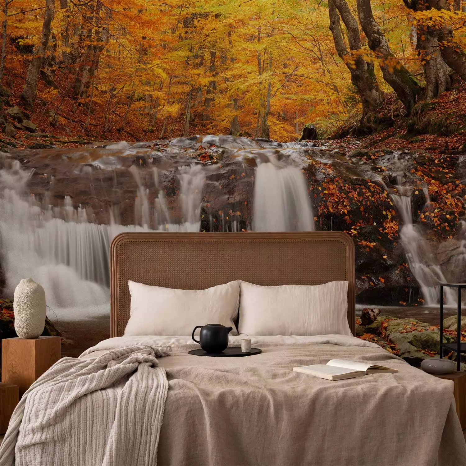 Photo Wallpaper Autumn landscape : waterfall in forest