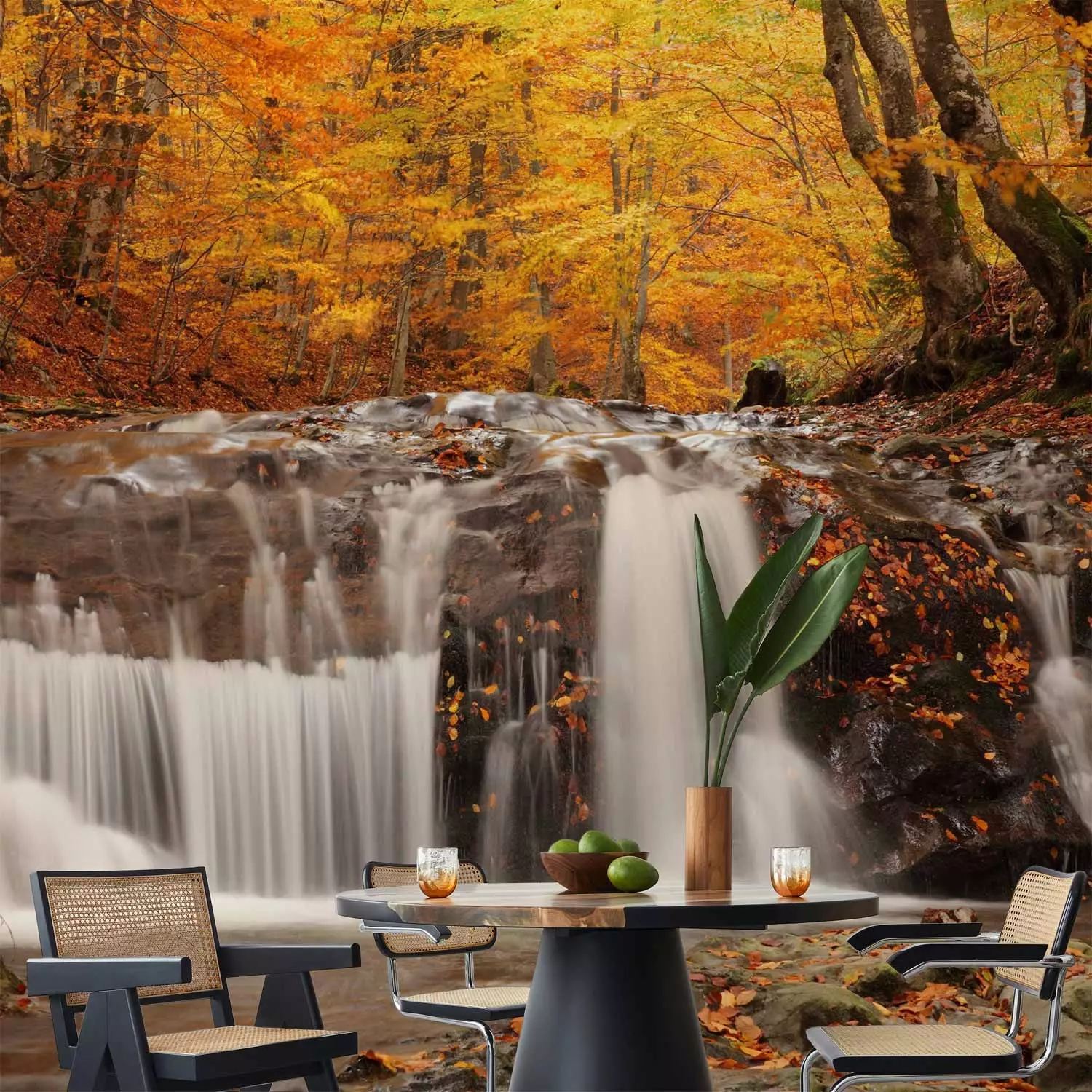 Photo Wallpaper Autumn landscape : waterfall in forest