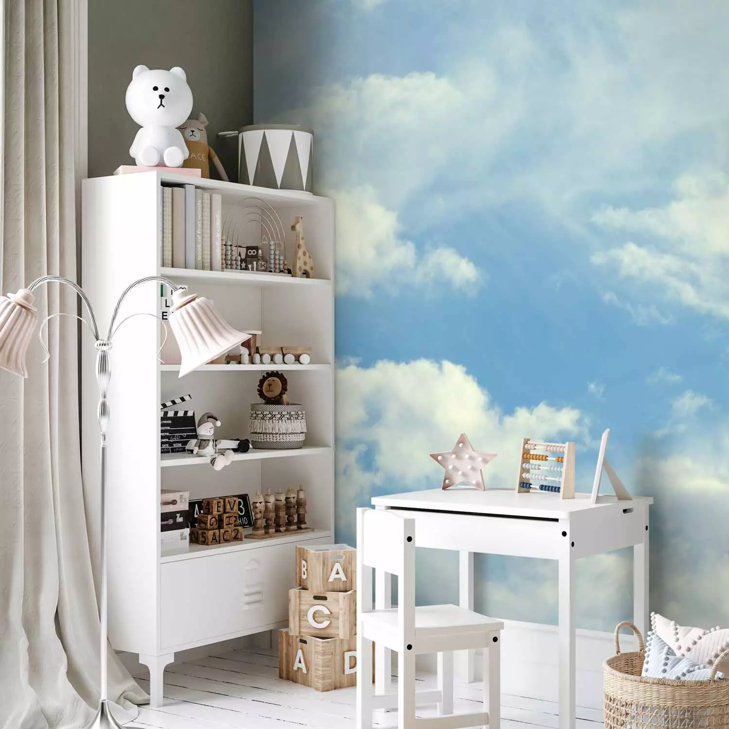 Wall Mural Head in the Clouds - Landscape of Blue Sky with White Clouds