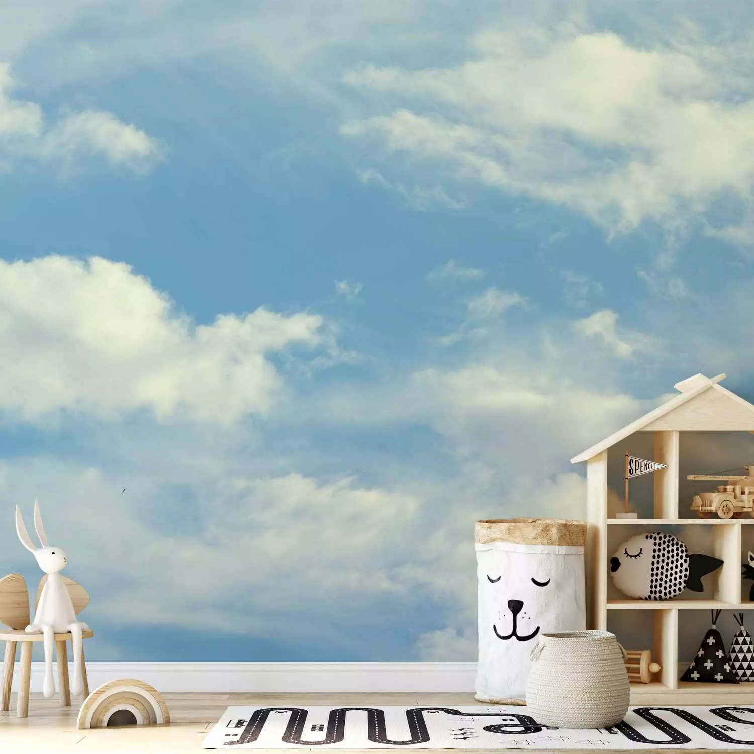 Wall Mural Head in the Clouds - Landscape of Blue Sky with White Clouds