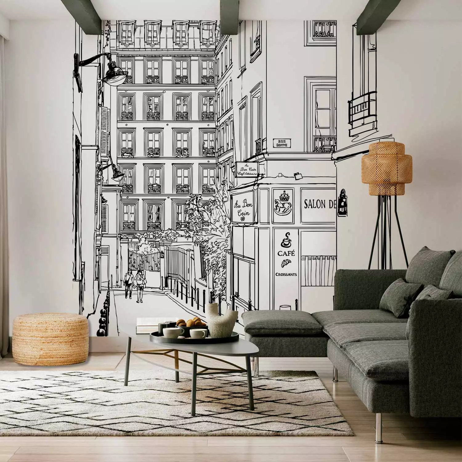 Photo Wallpaper A walk among Townhouses - Black and White Architecture of Paris in France