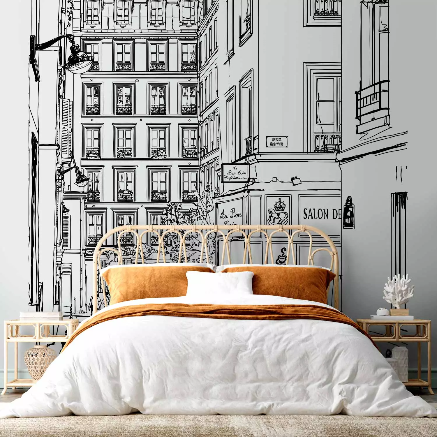 Photo Wallpaper A walk among Townhouses - Black and White Architecture of Paris in France