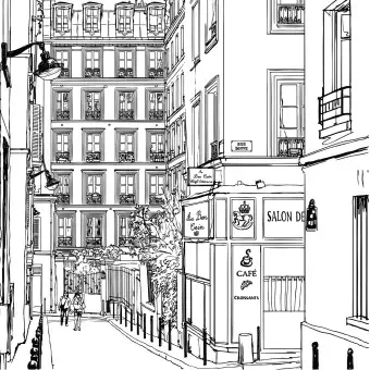Photo Wallpaper A walk among Townhouses - Black and White Architecture of Paris in France Wallpaper Cropper