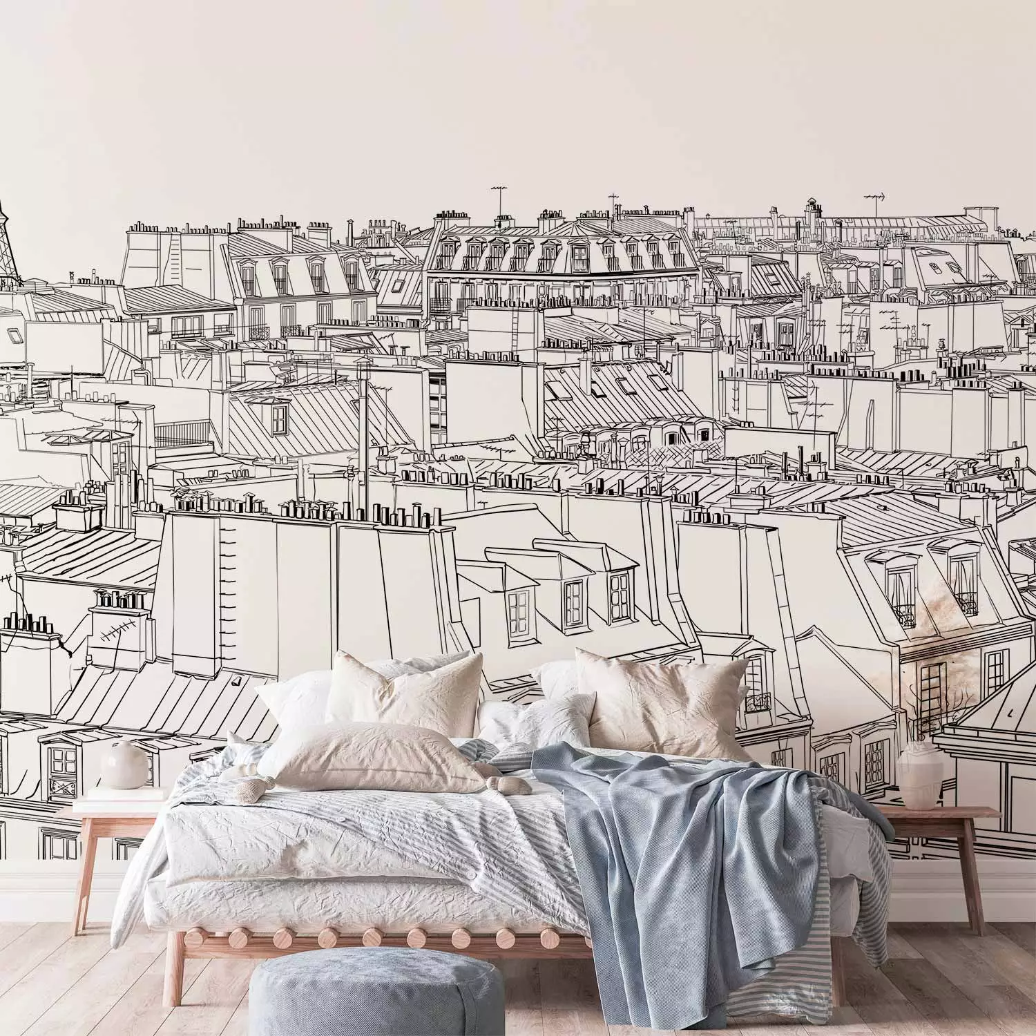 Wall Mural Sketchbook - Black and White Sketch of Parisian City Architecture