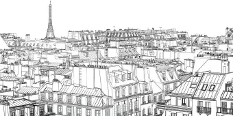 Wall Mural Sketchbook - Black and White Sketch of Parisian City Architecture Wallpaper Cropper