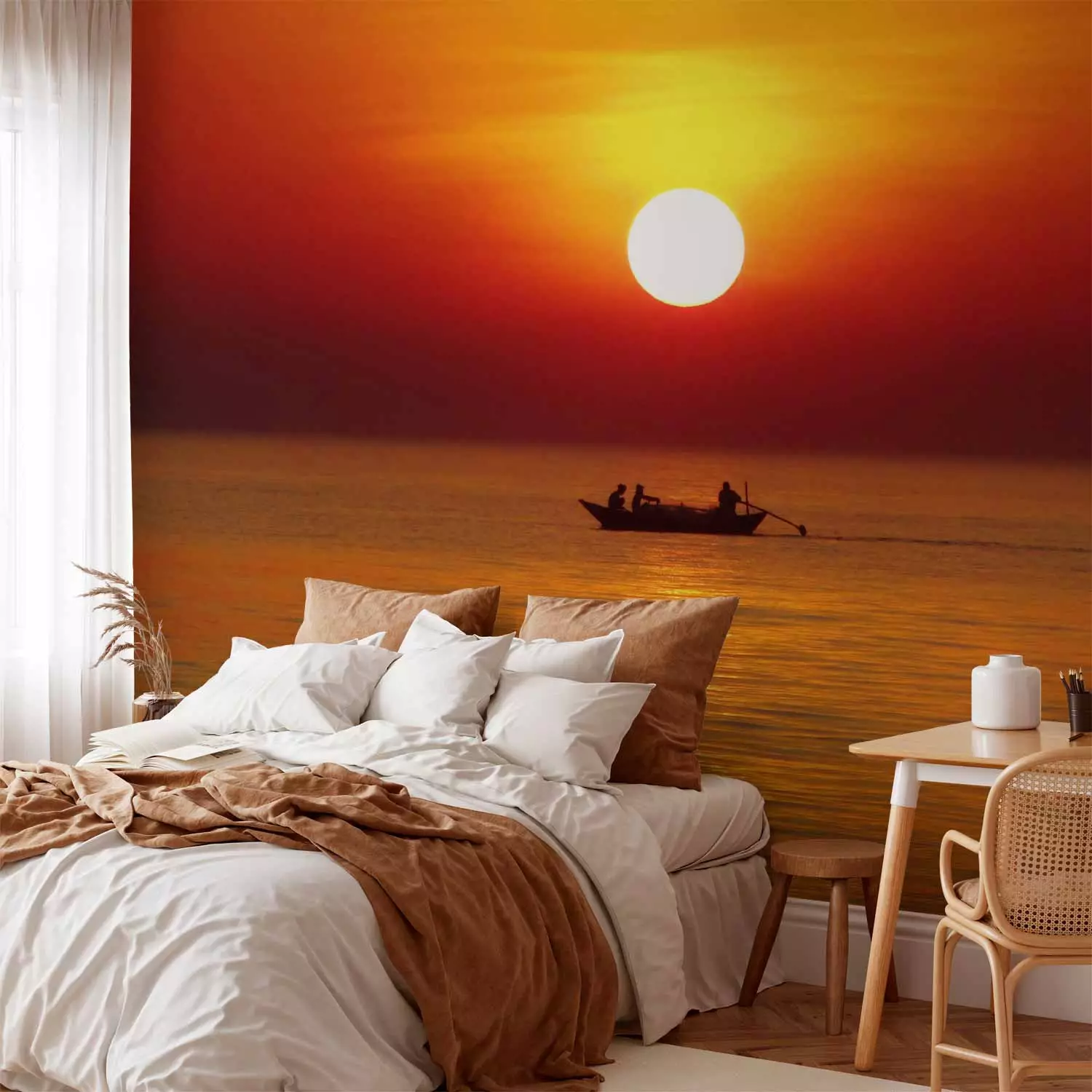 Photo Wallpaper Sunset with fishing boat
