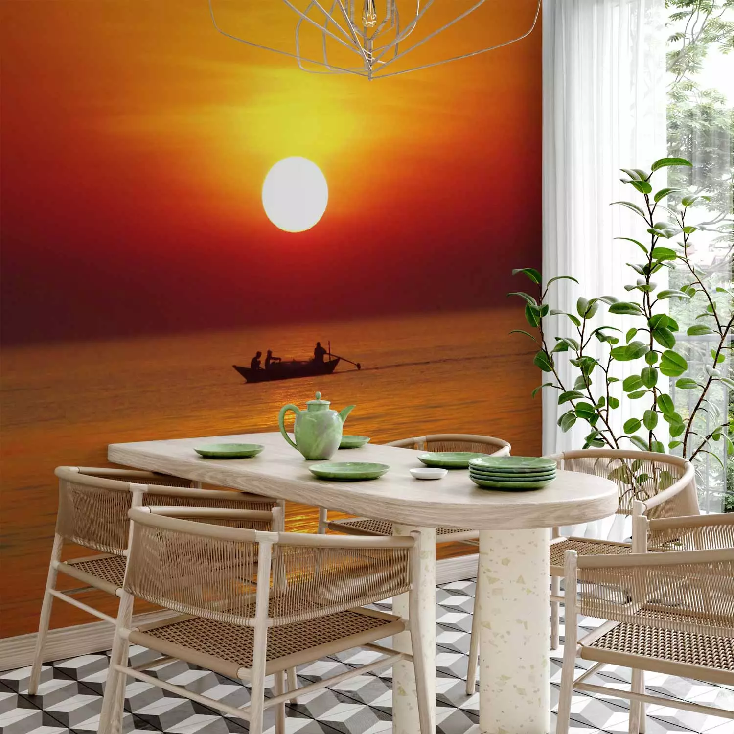 Photo Wallpaper Sunset with fishing boat