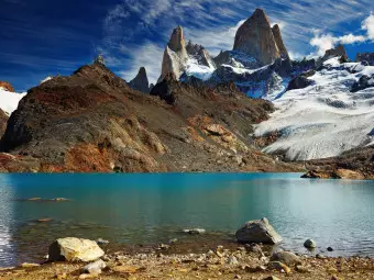 Wall Mural Argentinian Patagonia - Landscape of Winter Rocky Mountains with a Lake Wallpaper Cropper