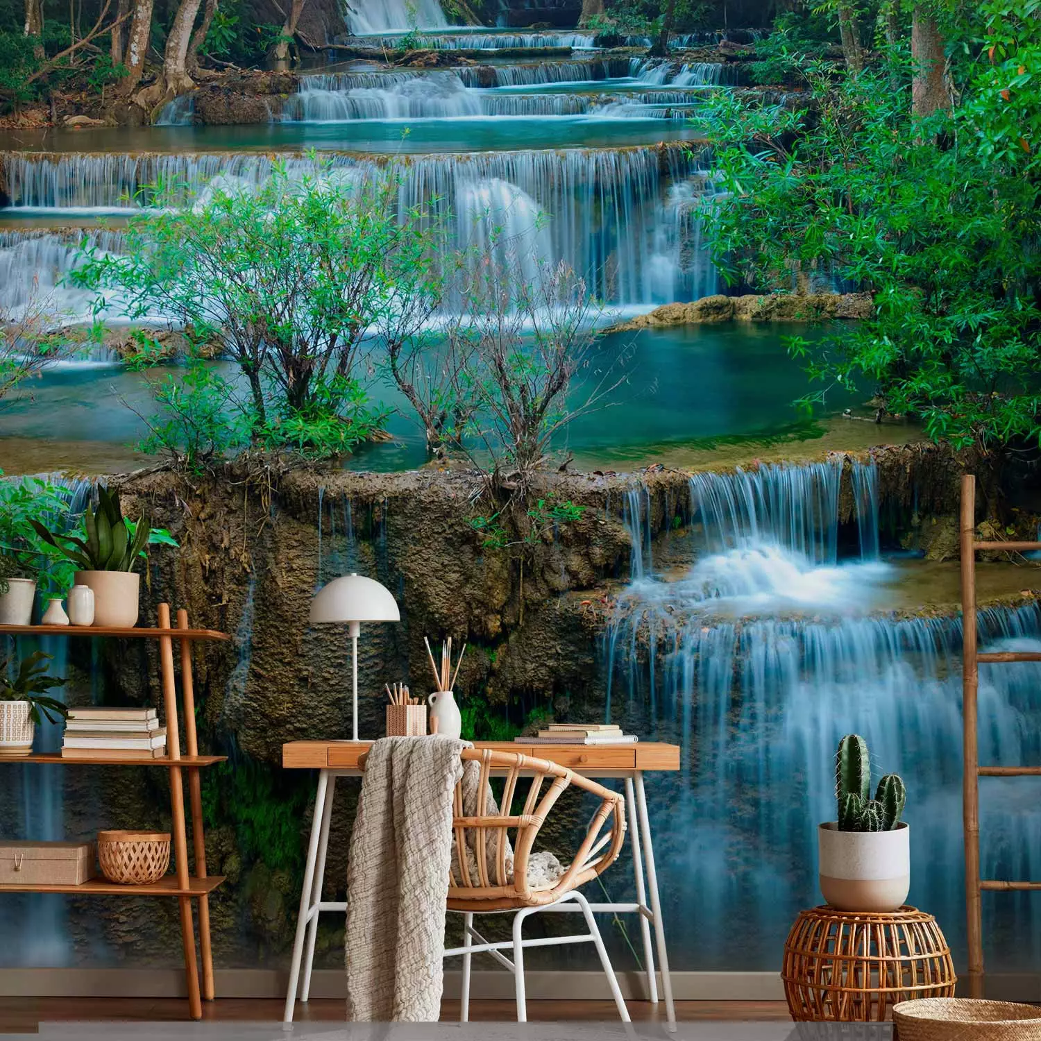 Photo Wallpaper Nature of Thailand - Landscape of Waterfalls Flowing into Water in the Forest