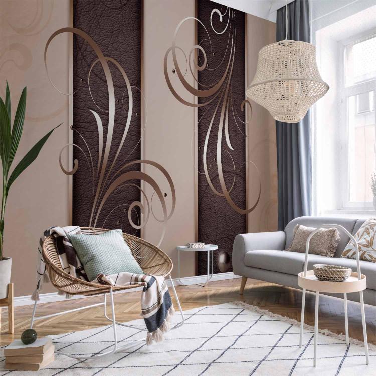 Wall Mural Abstract Duet - Ornamental Pattern with Brown Leather Motif in the Background