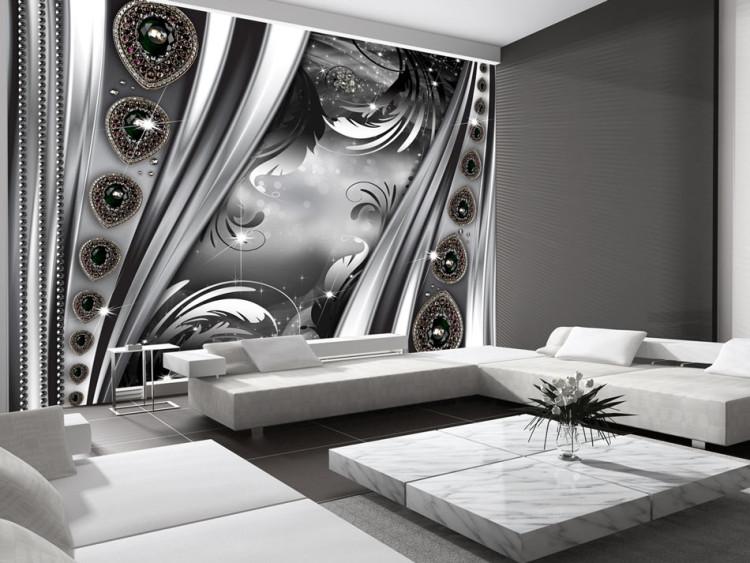 Wall Mural Silver Elegance - White and Gray Abstraction with Jewelry and Ornaments