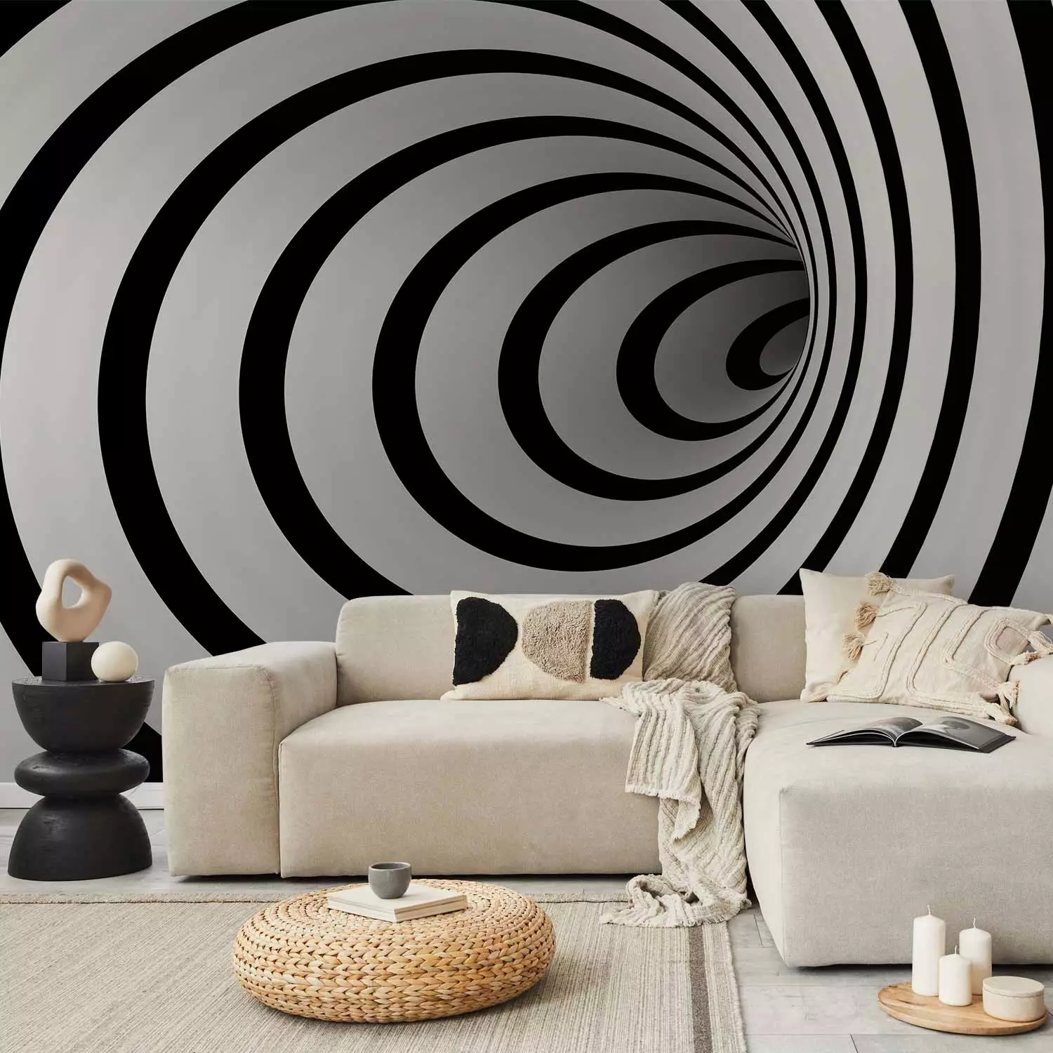 Wall Mural Black and white 3D tunnel