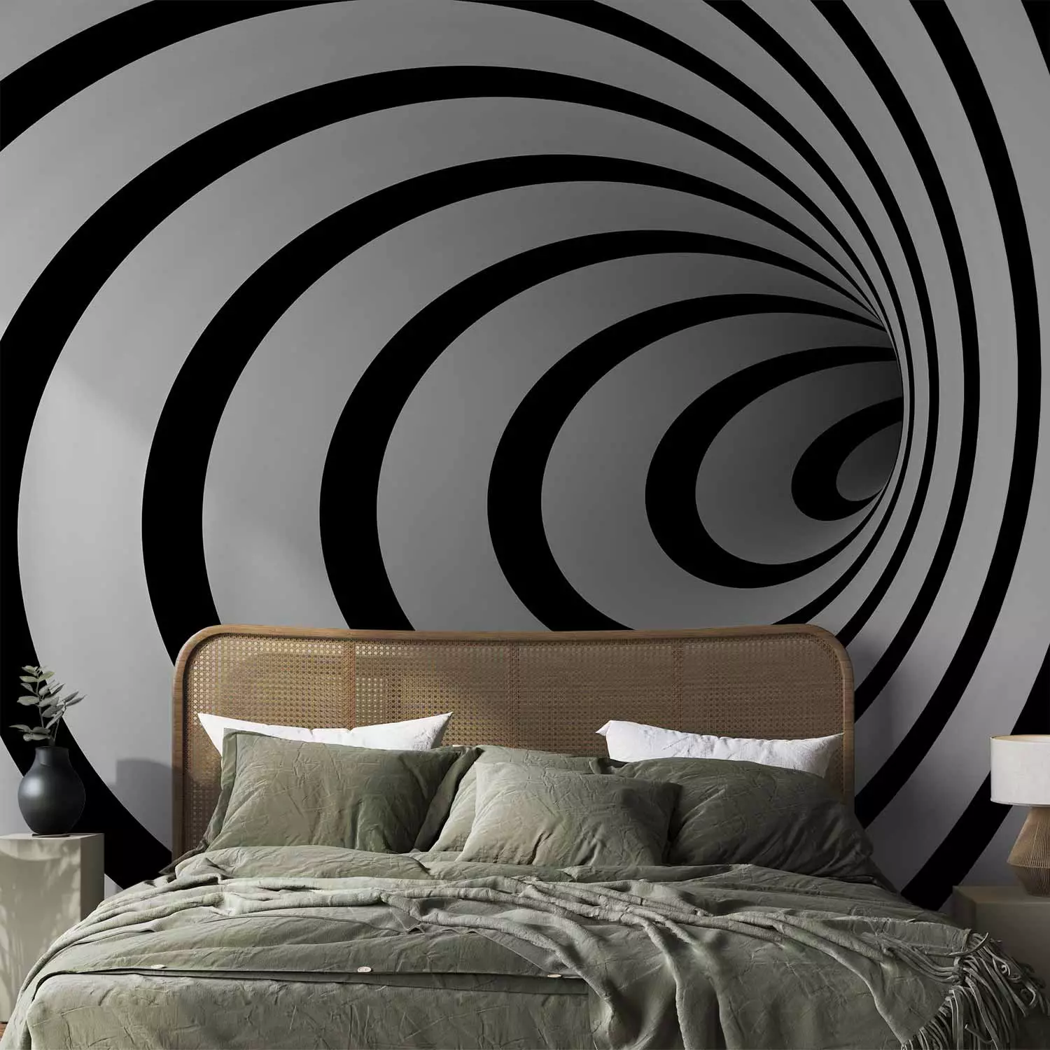 Wall Mural Black and white 3D tunnel