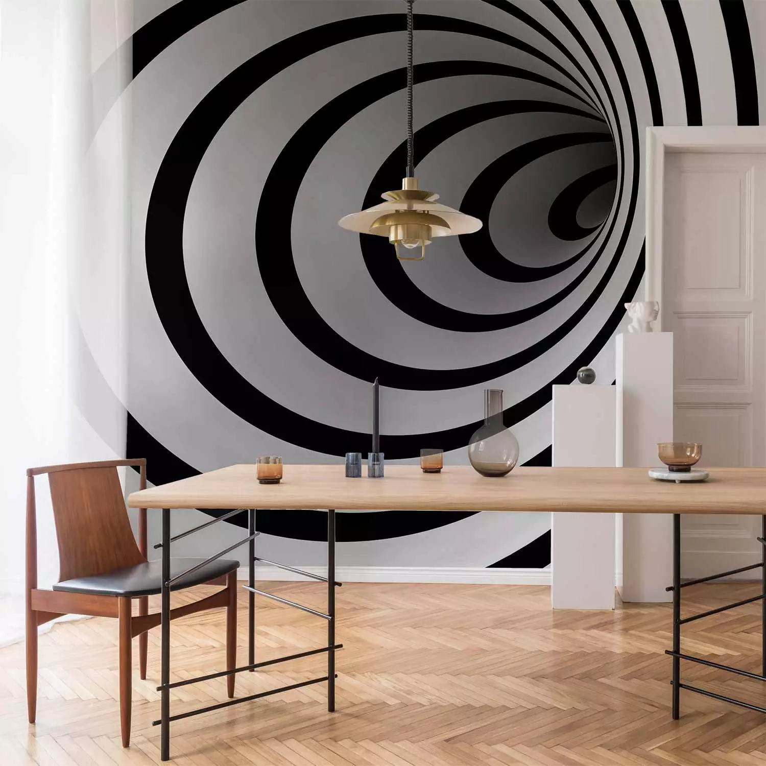 Wall Mural Black and white 3D tunnel