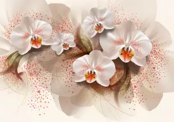 Wall Mural Beauty of Plants - Beautiful White Orchid Flowers with Leaf Patterns Wallpaper Cropper