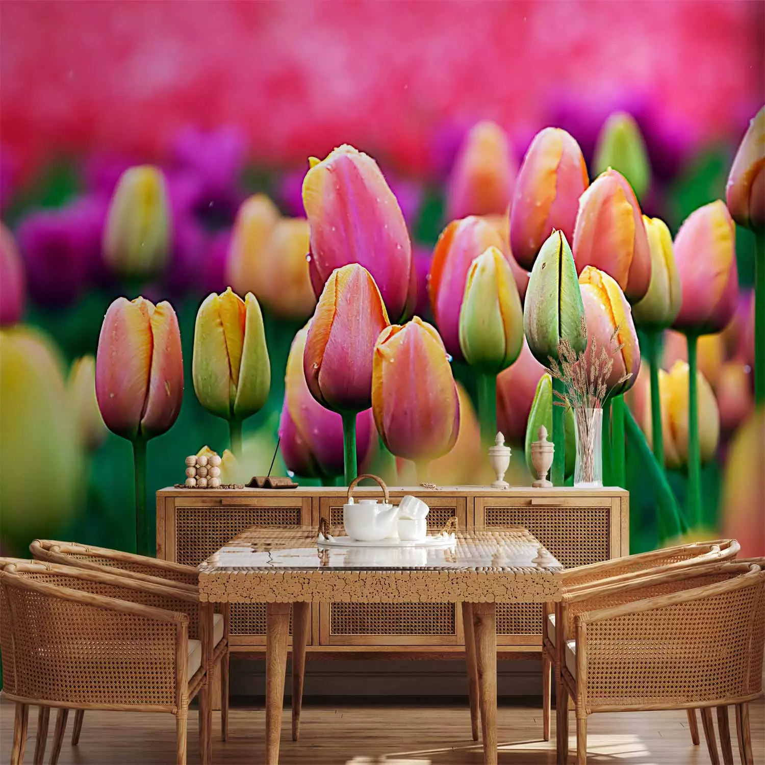 Wall Mural Field of Tulips - Landscape Depicting Colourful Tulip ...
