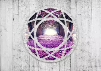 Photo Wallpaper Fuchsia Landscape - Window View in Provencal Style with an Illusion Effect Wallpaper Cropper