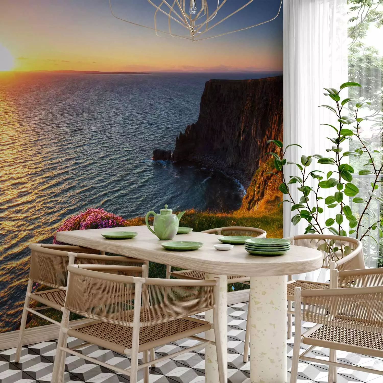 Photo Wallpaper Cliffs of Moher, Ireland - Seascape with the Sea and Cliffs at Sunset