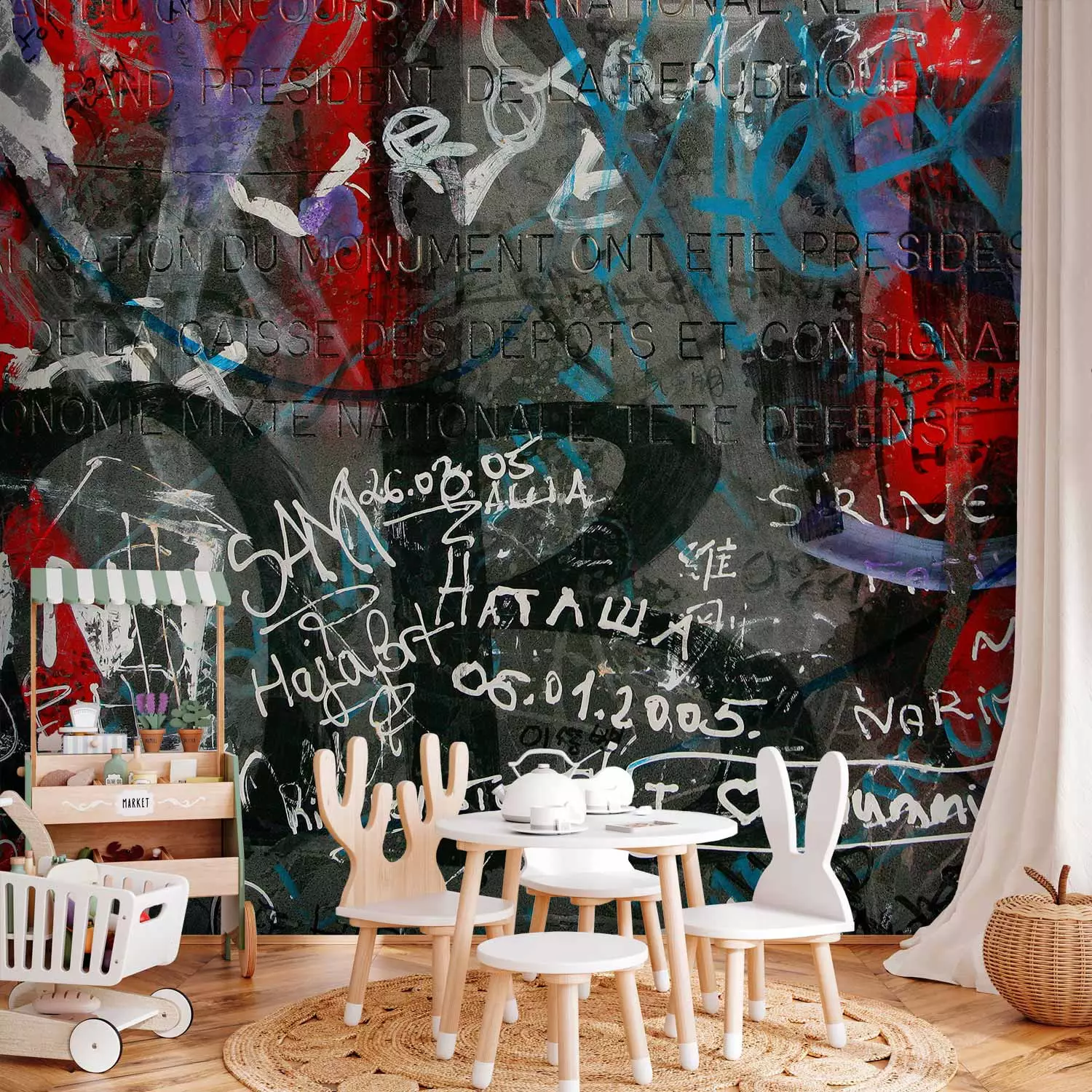 Wall Mural Urban Graffiti - Urban Mural with Inscriptions and Irregular Letters