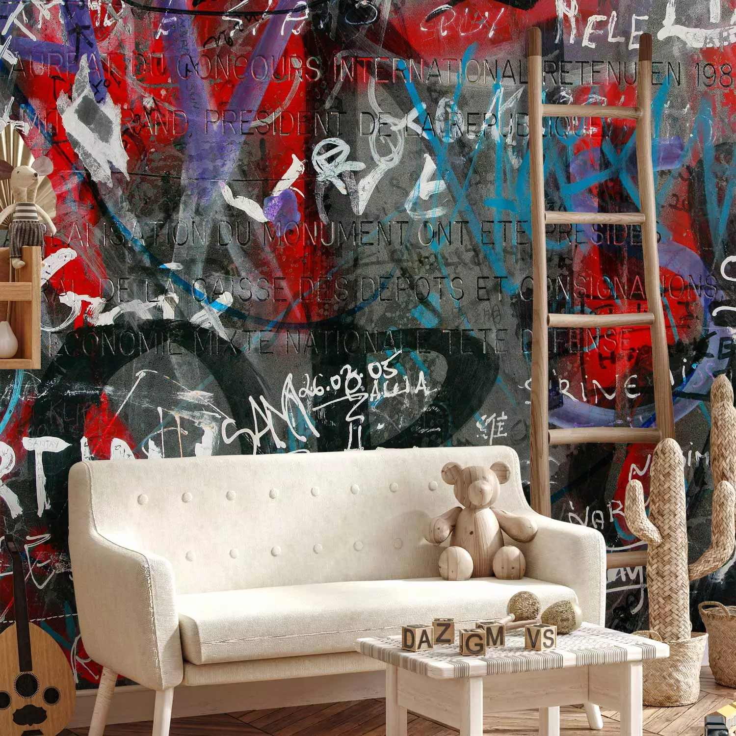 Wall Mural Urban Graffiti - Urban Mural with Inscriptions and Irregular Letters