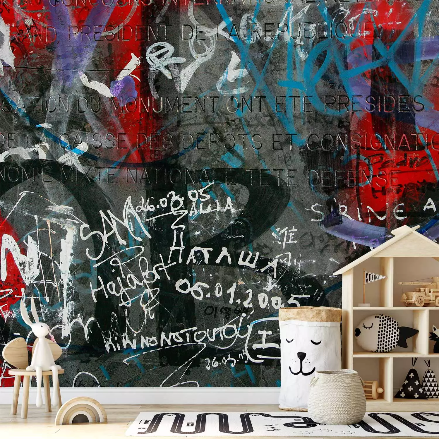 Wall Mural Urban Graffiti - Urban Mural with Inscriptions and Irregular Letters