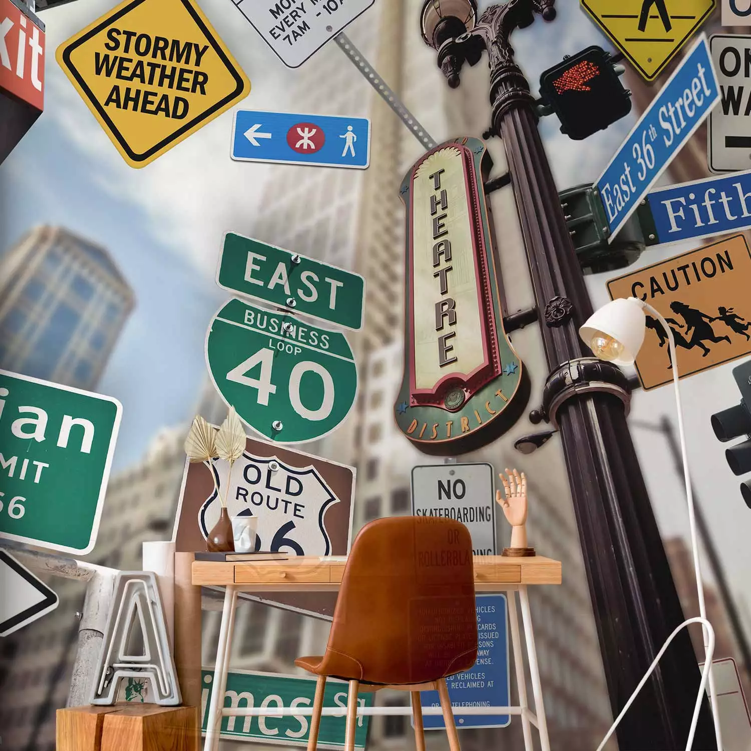 Photo Wallpaper New York Signs - Street Art with Road Signs from New York