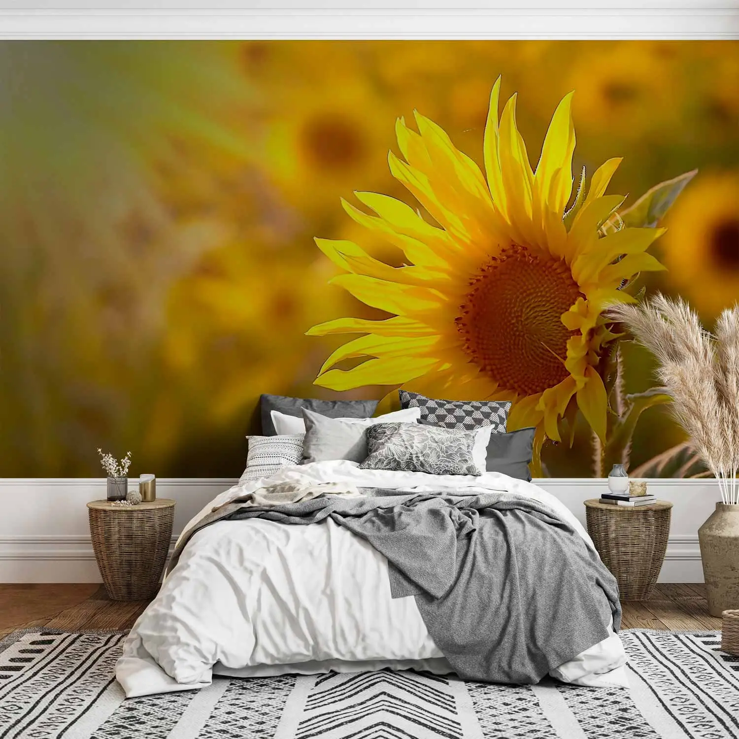 sunflower wallpaper bedroom