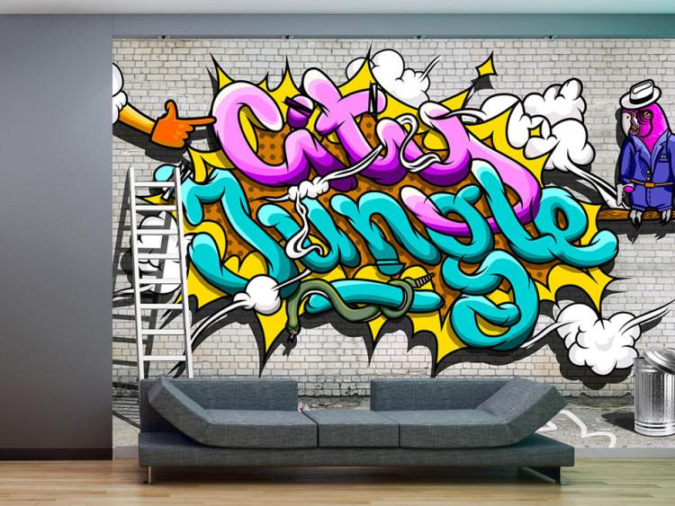 Wall Mural Pink Parrot - Street Art Graffiti with Large Text and Parrot