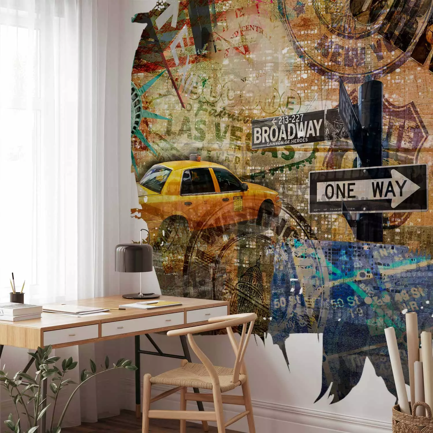 Wall Mural Street Art USA - New York in the Form of Urban Collage on a White Background