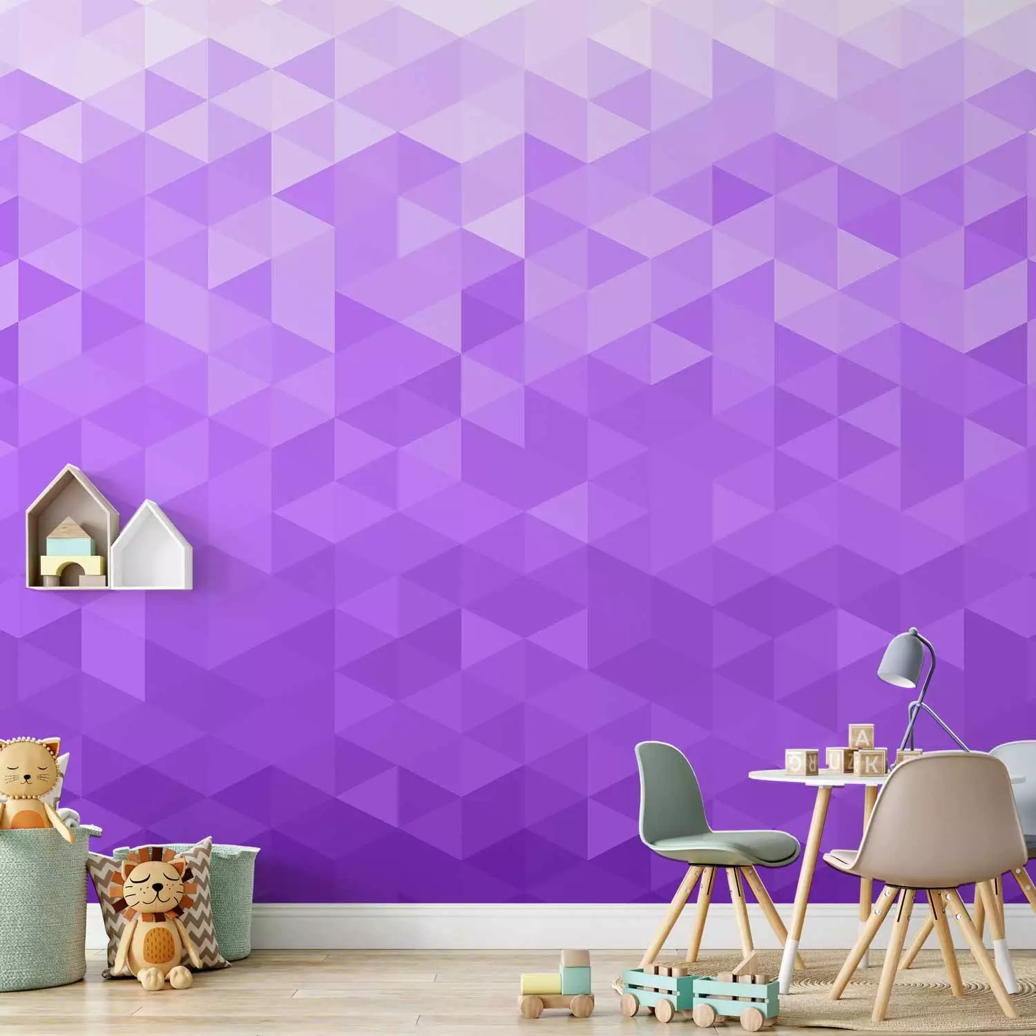 Photo Wallpaper Purple Pixel - Background with Geometric Form of Triangles  with Gradient - bimago