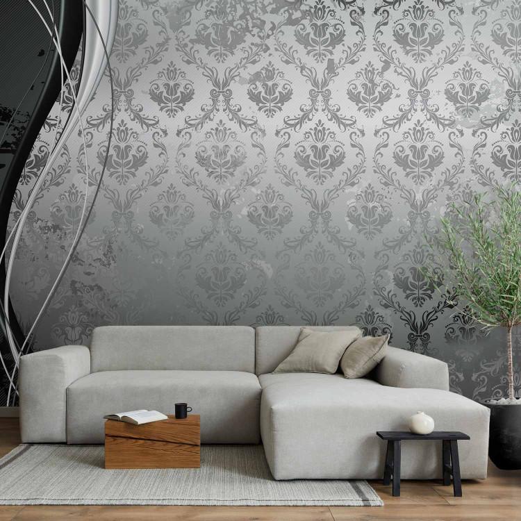 Wall Mural Retro Clouds - Abstraction with Numerous Ornaments in Silver Color