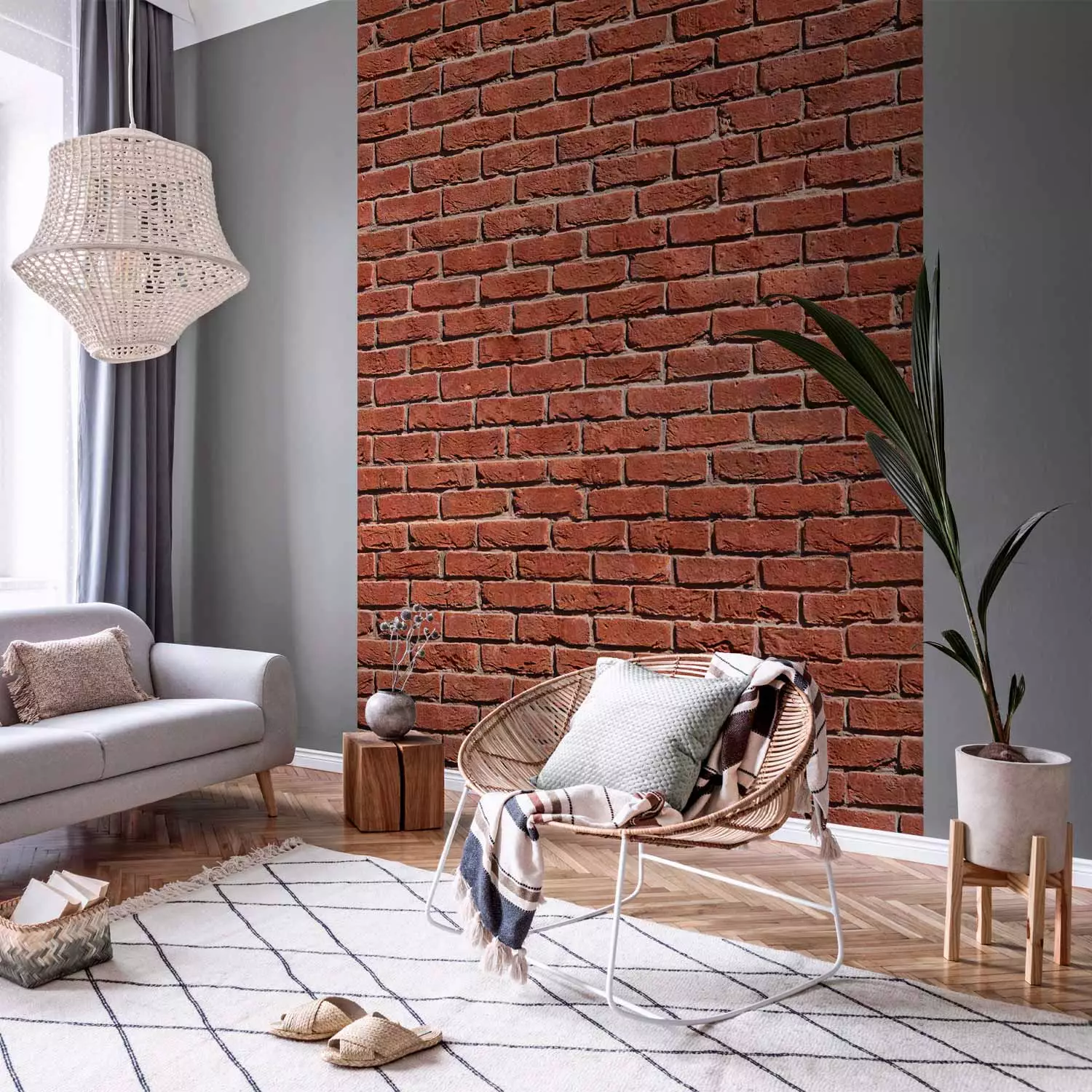 Photo Wallpaper Red brick - red pattern imitating an old brick